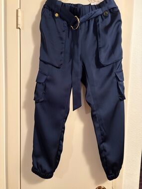 Ladies  Navy Cargo Jogger Pants with Belt